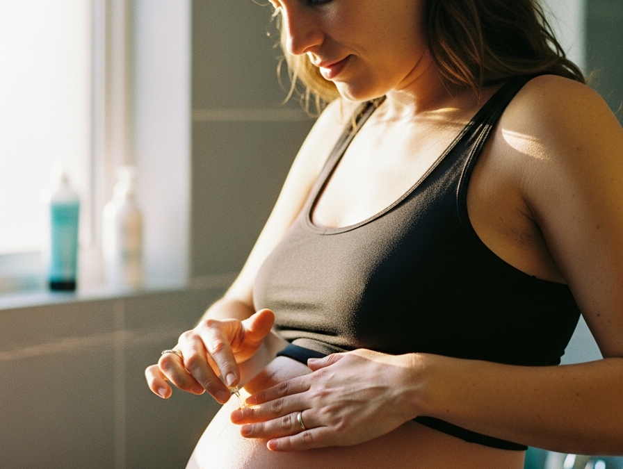 Hautrisse und Dehnungsstreifen auf dem Babybauch